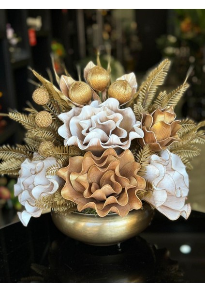 Yapay Çiçek Aranjmalı Antik Yassı Vazo No:12