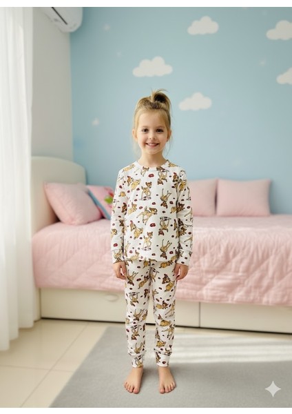Yeni Sezon Kız Erkek Çocuk Fitilli Pamuk Pijama Takımı