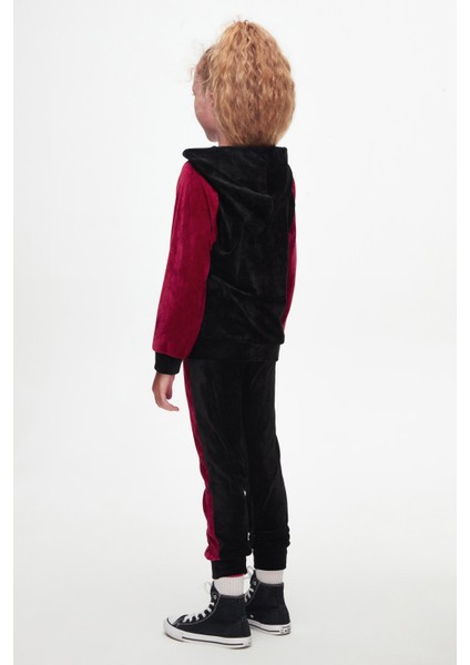 Siyah Kırmızı Kız Çocuk Robalı Kadife Takım fırsatları