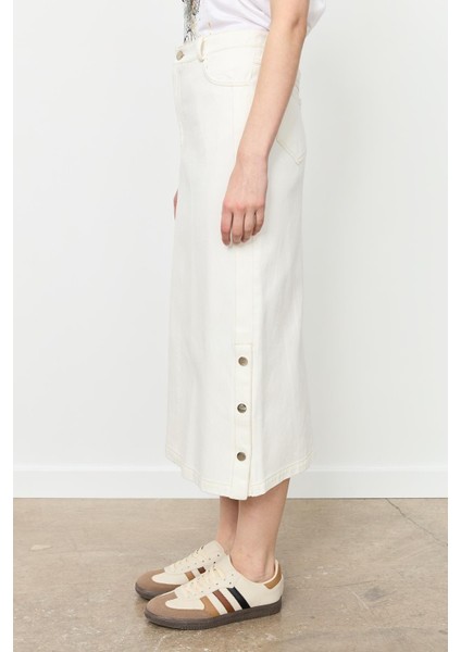 Yanları Çıtçıtlı Kot Etek-Kemık indirimleri