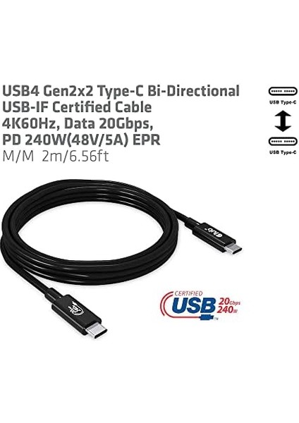 3D Usb4 GEN2X2 Tip C Bi-Yönlü Usb-If Sertifikalı Kablo 4K60Hz, Veri 20GBPS, Pd 240W Epr St./st. 2m fiyatları