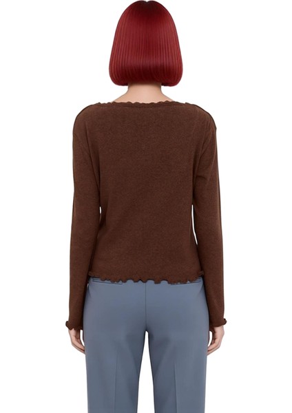 Kadın Düğmeli Vücuda Oturan Esnek Örme Uzun Kollu Üst Kaliteli Şık Rahat Modern Zarif Günlük fiyatları