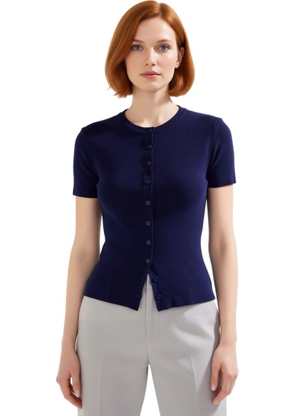 Kadın Bisiklet Yaka Düğmeli Ince Triko Kaliteli Şık Rahat Modern Zarif Günlük modelleri