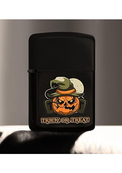 Halloween Trick Or Treat Tasarımlı Renkli Baskılı Siyah Benzinli Metal Çakmak modelleri