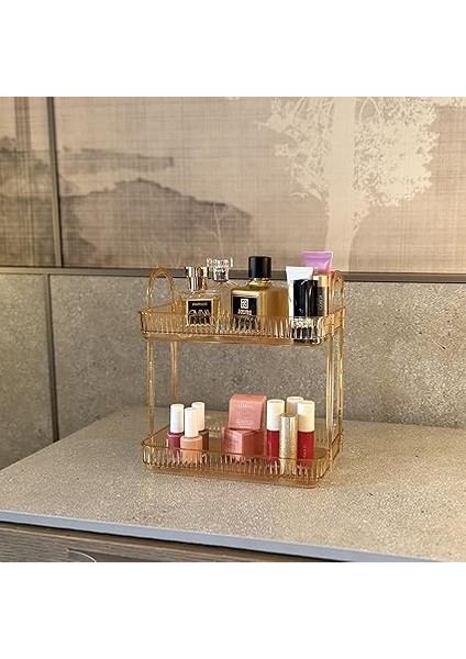 Katlı Makyaj Organizeri Kozmetik Aksesuar Düzenleyici Kozmetik Vitrini (Amber Sarı) modelleri