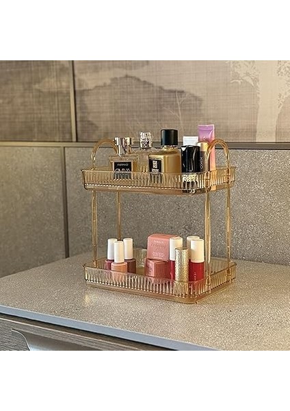 Katlı Makyaj Organizeri Kozmetik Aksesuar Düzenleyici Kozmetik Vitrini (Amber Sarı) indirimleri