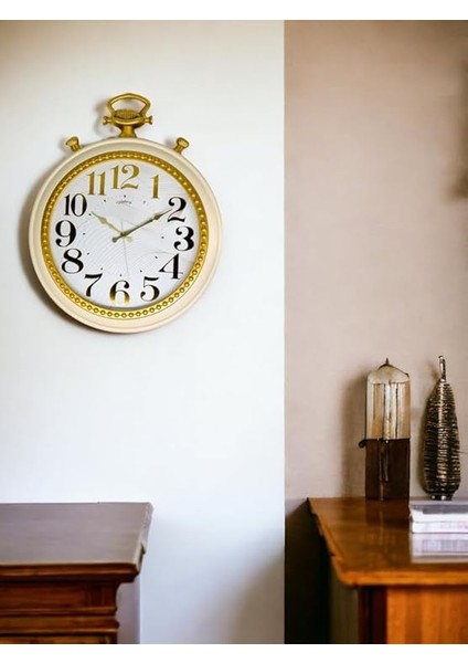 736-CA Serisi Köstekli Saat Görünümlü Sessiz Akar Duvar Saati 50 cm Gold modelleri