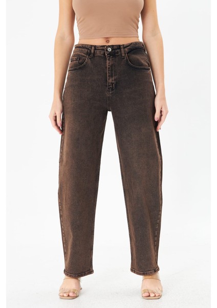 Kadın Kahverengi Skater Balon Kesim Jeans Denim Likralı fiyatları