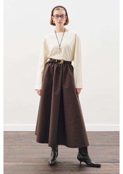 Kayık Yaka Uzun Kol Tshırt Vanilya