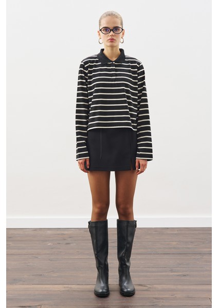 Polo Yaka Çizgili Tshırt Siyah indirimleri