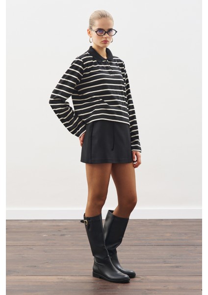 Polo Yaka Çizgili Tshırt Siyah