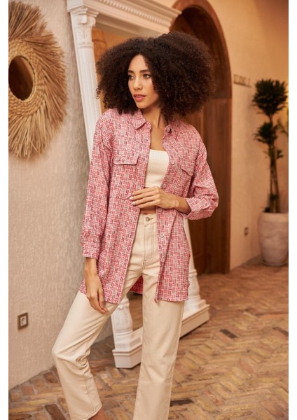 Geometrik Desenli Çift Cepli Gömlek Ceket modelleri