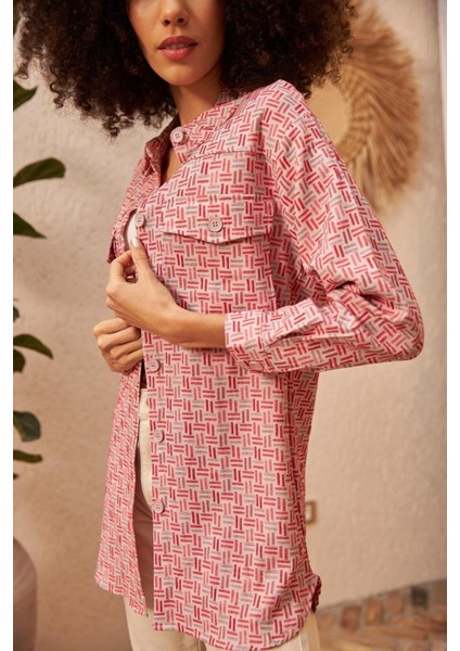 Geometrik Desenli Çift Cepli Gömlek Ceket fırsatları