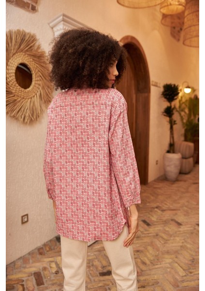 Geometrik Desenli Çift Cepli Gömlek Ceket