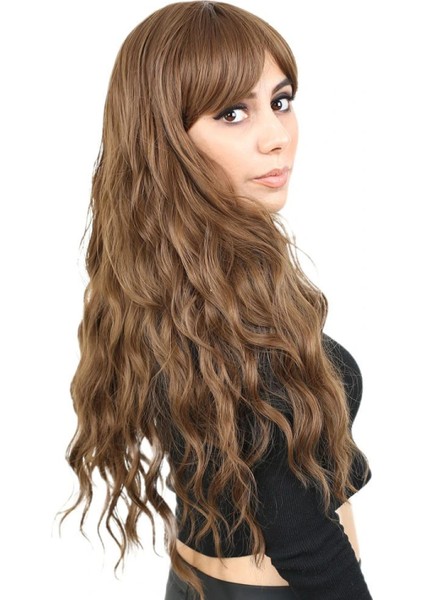 Perçemli Uzun Su Dalgası Fiber Sentetik Peruk - Kumral fiyatları