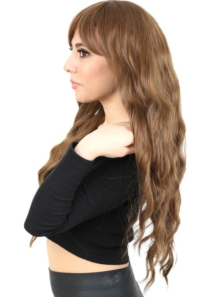 Perçemli Uzun Su Dalgası Fiber Sentetik Peruk - Kumral modelleri