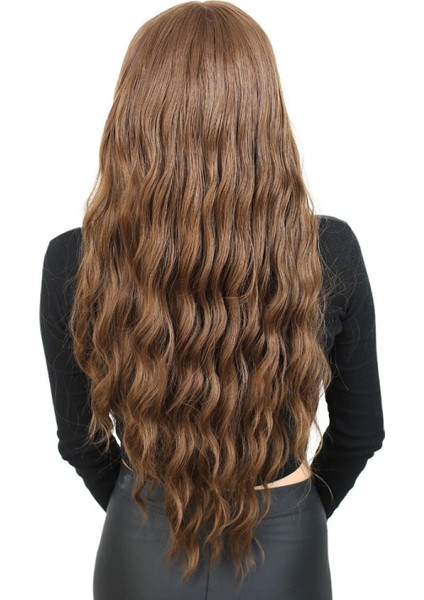 Perçemli Uzun Su Dalgası Fiber Sentetik Peruk - Kumral fırsatları