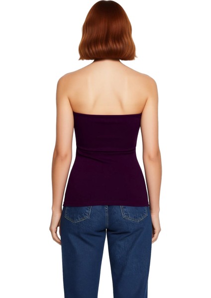 Straplez Yandan Fermuarlı Krep Örme Bluz Modern Stil Trend Tasarım Yüksek Kalite fırsatları