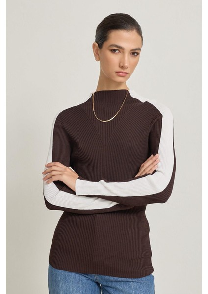 Acı-Kahve Uzun Kollu Şerit Detaylı Triko fiyatları
