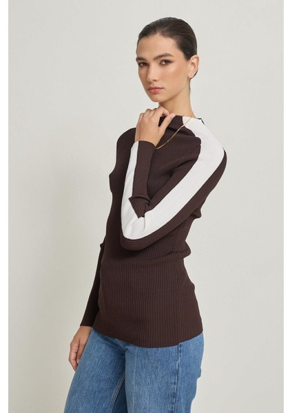 Acı-Kahve Uzun Kollu Şerit Detaylı Triko modelleri