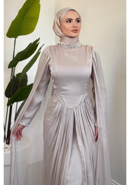 Maelis Beli ve Boynu Taşlı Abiye Krem fiyatları