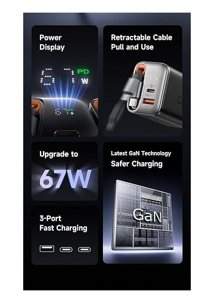 CH-4100 67W Gan Typec Kablolu Hızlı Şarj Adaptörü fiyatları