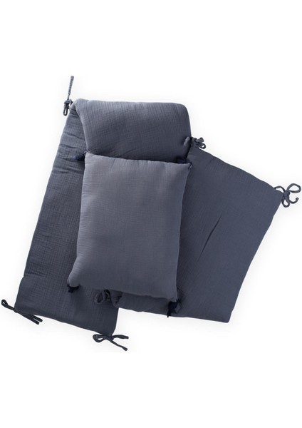 Müslin Bebek Yatak Koruma Yastık Seti (Yıkanmıştır) 32X180 cm +/- 2 cm Antrasit