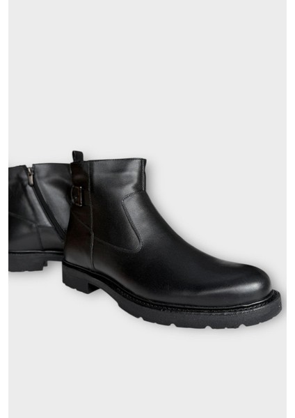 Hakiki Deri Kaydırmaz Kauçuk Taban Fermuarlı Erkek Bot Siyah - Siyah fiyatları