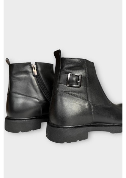 Hakiki Deri Kaydırmaz Kauçuk Taban Fermuarlı Erkek Bot Siyah - Siyah indirimleri