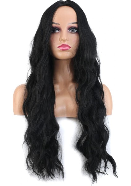 Uzun Su Dalgası Fiber Sentetik Peruk - Siyah fiyatları