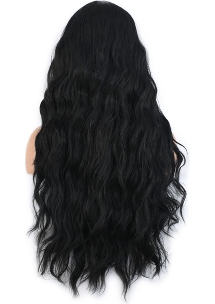 Uzun Su Dalgası Fiber Sentetik Peruk - Siyah indirimleri