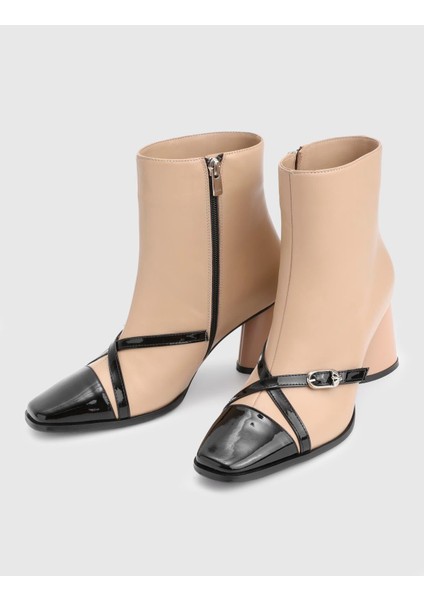 Ketina Hakiki Rugan Deri Camel Kadın Topuklu Bot