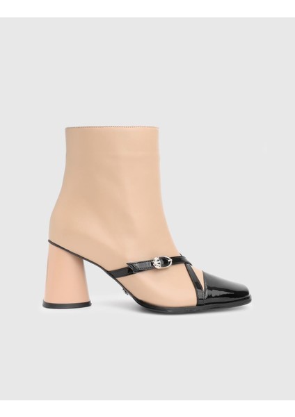 Ketina Hakiki Rugan Deri Camel Kadın Topuklu Bot modelleri