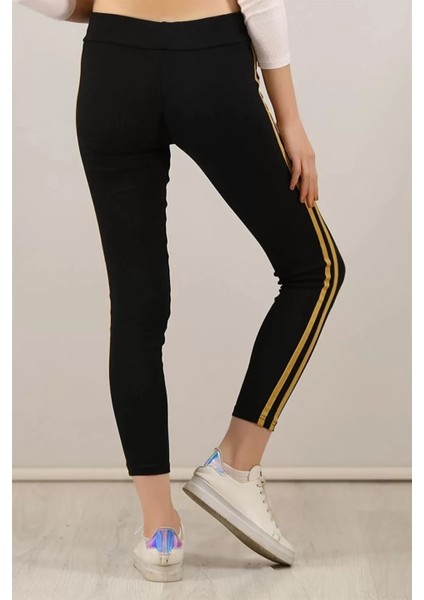 Kadın Yanı Sarı Şeritli Tayt - Siyah modelleri