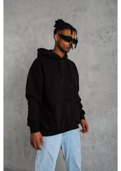 Erkek Düz Kapüşonlu Sweat - Siyah fiyatları