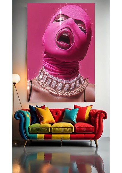 Pembe Maske 1 :) Ev Duvar Salon Güzellik Salonu Ofis Dükkan Dekarasyon Kanvas Tablo