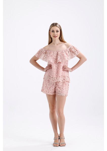 Astarlı Dantel Şort ve Bluz Takım | TKMT33683