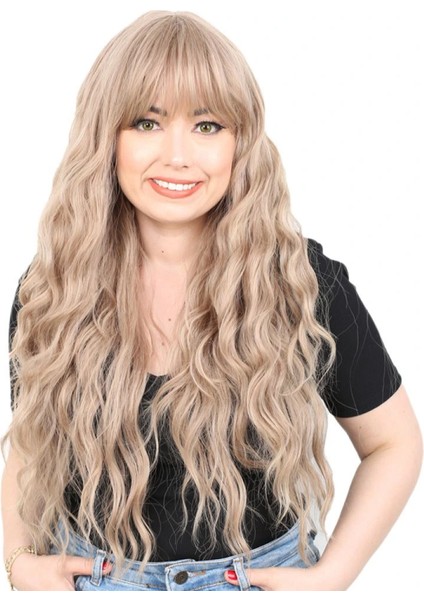 Perçemli Uzun Su Dalgası Fiber Sentetik Peruk- Küllü Bebek Sarı