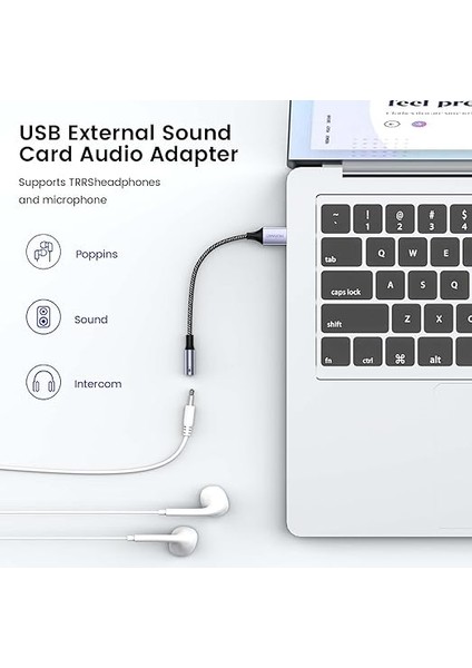 USB 3,5 mm Jak Ses Adaptörü, Harici USB A Ses Kartı, 3,5 mm Aux Stereo Dönüştürücü Adaptör, Kulaklık, Pc, Dizüstü Bilgisayar, Linux, Masaüstü Bilgisayar, Ps4 ve Diğer Cihazlarla Uyumlu fiyatları