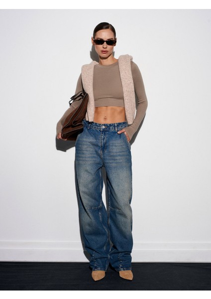 72074 %100 Pamuk Pens Detaylı Balon Jean-Tint