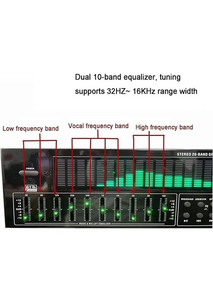 Bant Dijital Ekolayzer, Dijital Ses Stereo Grafik Ekolayzır, LED Müzik Spektrum Analizörü, Gürültü Azaltma Fonksiyonu, 12 Ritim Modu, Kayıt Odaları Için Uygun modelleri