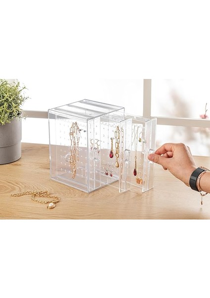 Çekmeceli Şeffaf Makyaj Organizeri Set Takı Kutusu Düzenleyici (Şeffaf Askılı 3 Bölmeli)