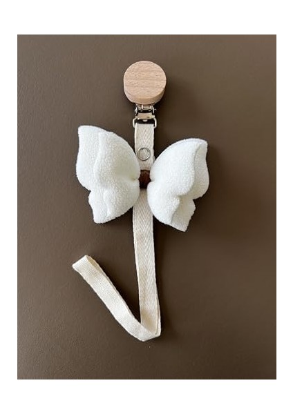 Bebek Emzik Askısı/emzik Askılığı - Kelebek Desenli, Güvenli Klipsli (Beyaz)