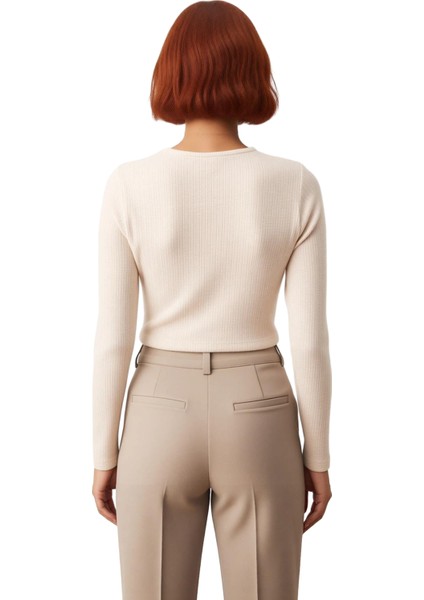 Kadın Bisiklet Yaka Düğmeli Uzun Kollu Örme Crop Üst Kaliteli Şık Rahat Modern Zarif Günlük fiyatları