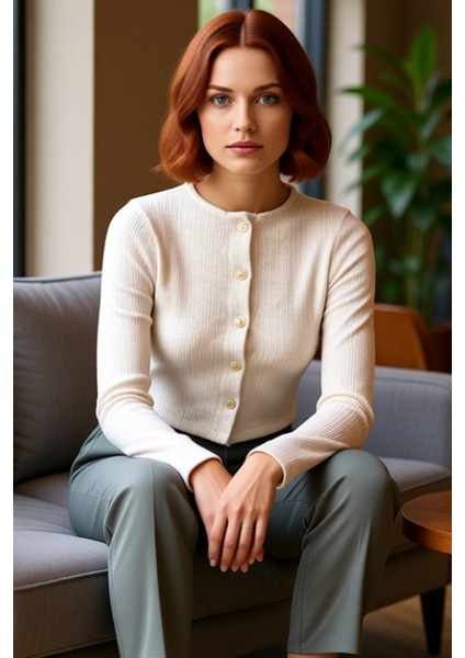 Kadın Bisiklet Yaka Düğmeli Uzun Kollu Örme Crop Üst Kaliteli Şık Rahat Modern Zarif Günlük fırsatları