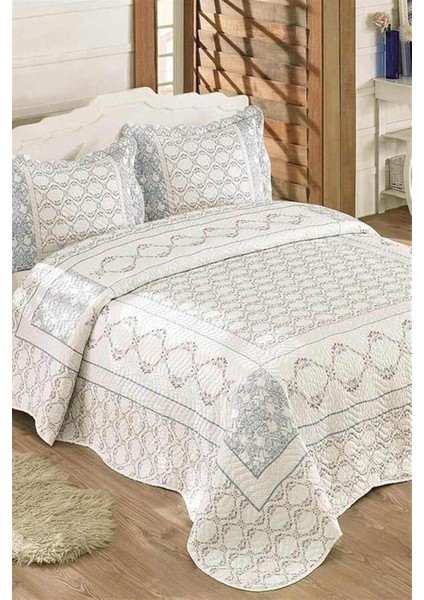 Lisa Çift Kişilik Kapitone Yatak Örtüsü Takımı - Mavi