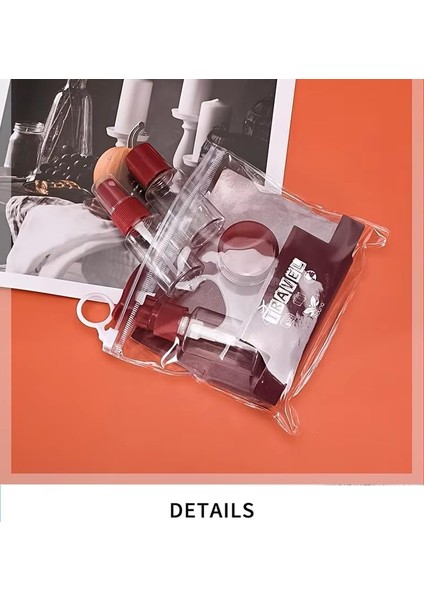 Seyahat Şişeleri Seti, 6 Parça, Sprey ve Pompalı Şişeler, Krem Kapları, Şeffaf Taşıma Çantalı, Uçak Bagajı Uyumlu, Kırmızı Spatulalı