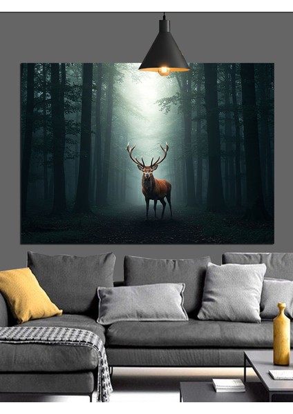 Sisli Ormanda Geyik Silüeti Dekoratif Kanvas - Mdf Ahşap Tablo fiyatları