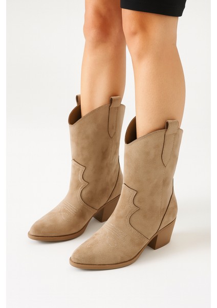 Tarçın Taba Süet Kadın Kısa Kovboy Kanvas Western Bot fırsatları