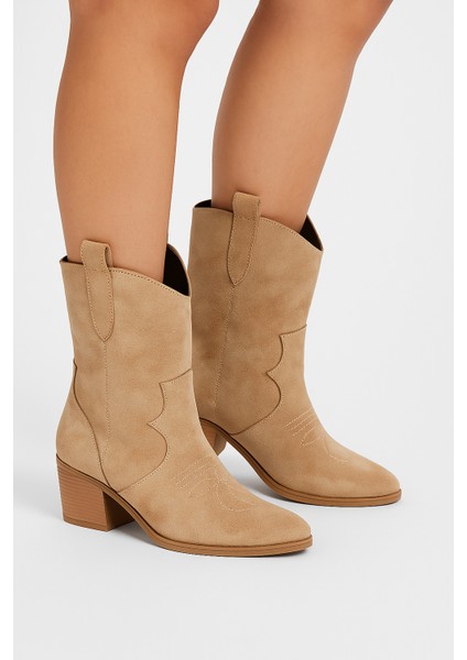 Tarçın Taba Süet Kadın Kısa Kovboy Kanvas Western Bot indirimleri